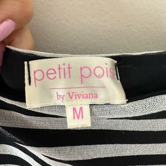Petit Pois Viviana G JPG Style Mesh Midi Dress Asymmetric Striped black white - Picture 2 of 5